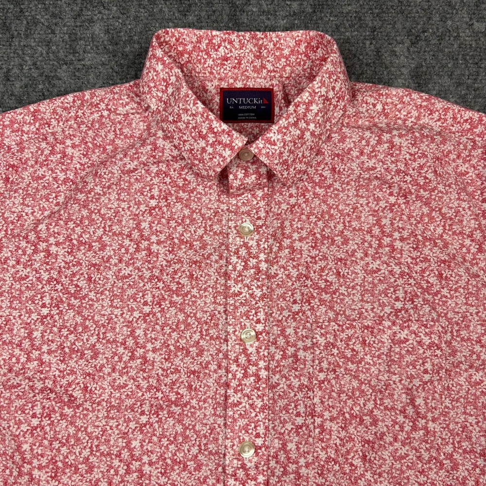 UNTUCKit Jean-Louis Shirt Mens Medium Red Floral Regular Fit Cotton Short Sleeve